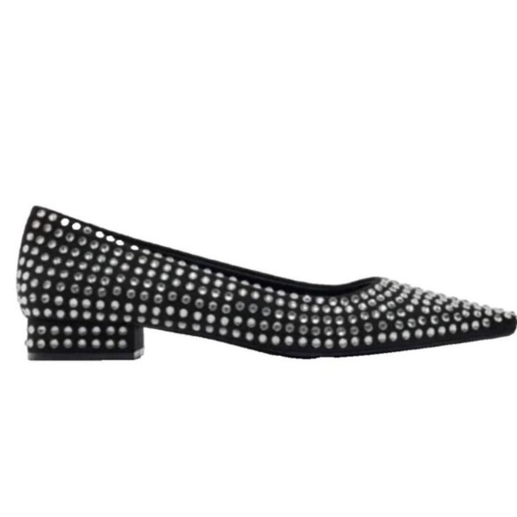 Zara Crystal Rhinestone Ballet Block Heel Flats in Black Size EU 37 / US 7 - Picture 4 of 13